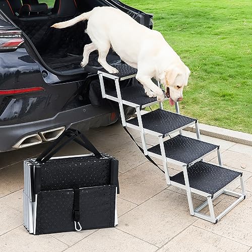 Uross Hundetreppe für Auto 5 Stufen - Zusammenklappbare Hundetreppe Rampe für Auto und SUV, Aluminium-Hundetreppe für große Hunde, Teleskop-Hundetreppe für LKW, Hochbett Uross Hundetreppe für Auto 5 Stufen - Zusammenklappbare Hundetreppe Rampe für Auto und SUV, Aluminium-Hundetreppe für große Hunde, Teleskop-Hundetreppe für LKW, Hochbett von Uross