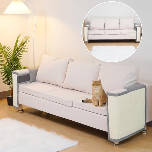 Uross Cat Couch Protector, natürliche Sisal Kratzer Guards für Katzen - Links & rechts, 60 * 50CM Zoll, langlebig, grau von Uross