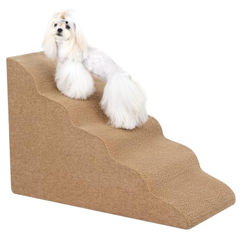 Uross Hundetreppe für kleine Hunde - Hochdichte Schaumstoff-Haustiertreppe mit 5 Ebenen, für Hunde und Katzen mit Gelenkschmerzen (Braun) von Uross