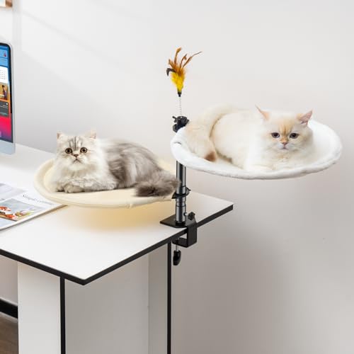 Uross Katzenbett für Schreibtisch - 360° drehbar & höhenverstellbar, weiches Katzenhängematte mit 2 waschbaren Bezügen Katzenschlafplatz für Homeoffice - Ganzjahresnutzung (Beige) von Uross