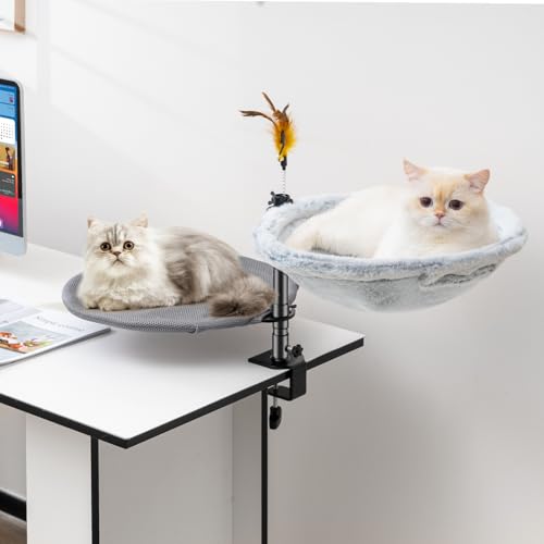 Uross Katzenbett für Schreibtisch - 360° drehbar & höhenverstellbar, weiches Katzenhängematte mit 2 waschbaren Bezügen Katzenschlafplatz für Homeoffice - Ganzjahresnutzung (Grey) von Uross