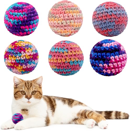 Ushang Pet Katzenspielzeugbälle, buntes Wollgarn, Katzenball mit Glocke im Inneren, interaktives Spielzeug, handgestrickte Katzenkaubälle, Spielzeug, Kätzchen, Jagdspielzeug, 6 Stück von Ushang Pet