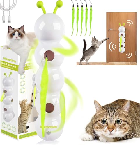 Usper Wuselwurm Katzenspielzeug, Wuselwurm Katze Smart Motion Katzenspielzeug Mit Saugnapf Interaktiver Wurmreiz Mit Saugnapf FüR Katzen Wand & Fenster Montiert (A) von Usper