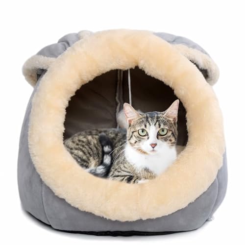 Katzenbetten für Indoor-Katzen - Kleines Hundebett mit rutschfester Unterseite, Kaninchenförmige Katze/kleine Hundehöhle mit Hängespielzeug, Welpenbett mit abnehmbarem Baumwollpolster, superweiches Katzenbetten für Indoor-Katzen - Kleines Hundebett mit rutschfester Unterseite, Kaninchenförmige Katze/kleine Hundehöhle mit Hängespielzeug, Welpenbett mit abnehmbarem Baumwollpolster, superweiches von Ustuyno
