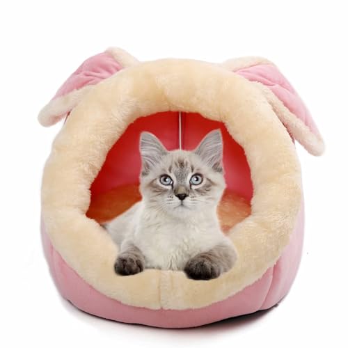 Katzenbetten für Indoor-Katzen - Kleines Hundebett mit rutschfester Unterseite, Kaninchenförmige Katze/kleine Hundehöhle mit Hängespielzeug, Welpenbett mit abnehmbarem Baumwollpolster, superweiches Katzenbetten für Indoor-Katzen - Kleines Hundebett mit rutschfester Unterseite, Kaninchenförmige Katze/kleine Hundehöhle mit Hängespielzeug, Welpenbett mit abnehmbarem Baumwollpolster, superweiches von Ustuyno