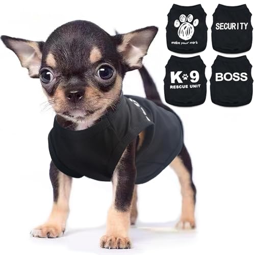 Chihuahua-Kleidung für kleine Hunde und Jungen, Sommer-Teetasse, Yorkie, Frühlingsbrief, Sicherheitshemden, weiches Welpentuch, kleines Hunde-Outfit, Haustier-Kleidung, Größe XXS, Schwarz, 4 Stück von Uswalnna