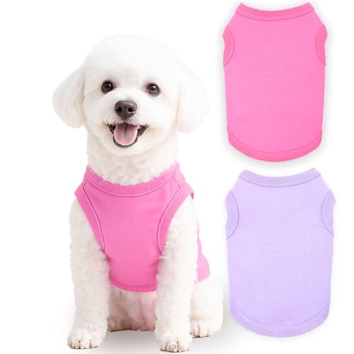 Hundekleidung für kleine Hunde, Mädchen, Jungen, Frühling, Sommer, Welpen, weiches Hunde-Shirt, einfarbig, Chihuahua-Kleidung, Haustierkleidung, niedliche Katzenkleidung, Größe XXS ~ M, Rosa, Lila, von Uswalnna