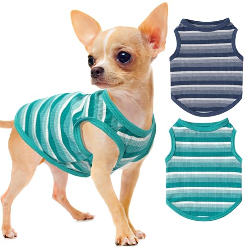Hundekleidung für kleine Hunde, gestreift, Tanktop, weich, ärmellos, Welpen-T-Shirts, Marineblau, Dunkelgrün, Größe XS, 2er-Pack Hundekleidung für kleine Hunde, gestreift, Tanktop, weich, ärmellos, Welpen-T-Shirts, Marineblau, Dunkelgrün, Größe XS, 2er-Pack von Uswalnna