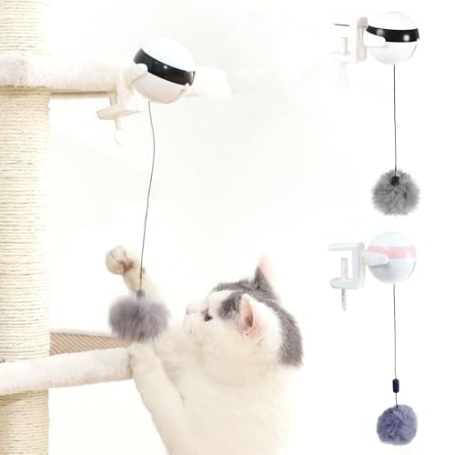 Utaxuper Automatischer Katzenteaser -Spielzeug - Interaktiver Jitterball mit Lift & Spin -Bewegung, Tischkantenhalterung (passt 0,39 "-1,38" Dicke), unterhaltsame Übung für Innenkatzen - Batteriean von Utaxuper