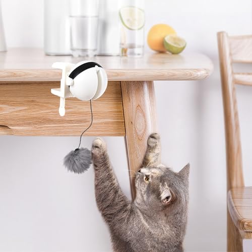 Utaxuper Automatischer Katzenteaser -Spielzeug - Interaktiver Jitterball mit Lift & Spin -Bewegung, Tischkantenhalterung (passt 0,39 "-1,38" Dicke), unterhaltsame Übung für Innenkatzen - Batteriean von Utaxuper