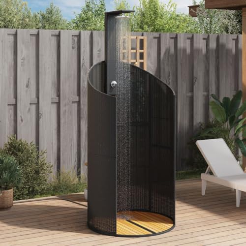 Utiny Gartendusche Outdoor Dusche mit Lattenboden Stahlrahmen 100x100x241,5 cm Poly Rattan Akazienholz Gartenmöbel Terrassendusche für Pool Schwimmbad (Schwarz) von Utiny