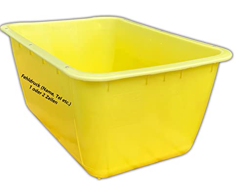 UvV Mörtelkübel gelb 200 Liter 2. Wahl mit Fehldruck Mörtelwanne, Blumenkübel, Wasserbehälter, Futtertrog, Wildwanne, Futterwanne mit 2 Stahlschienen zur Verstärkung (gelb) von UvV