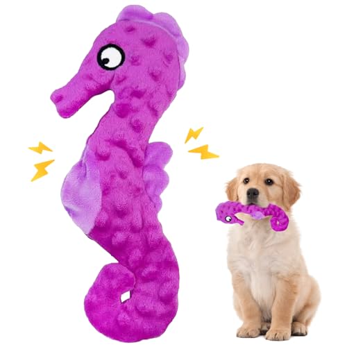 UxClishe Quietschendes interaktives Hundespielzeug, Seepferdchen, keine Füllung, Kauspielzeug für Hunde, Lila von UxClishe