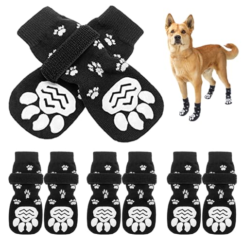 8 Stück Indoor Anti-Rutsch Socken für Hunde, Hundesocken Anti Rutsch mit Klettverschluss, rutschfeste Pfotenschutz Hundesocken für den Innenbereich auf Hartholzböden L(Schwarz) von UxradG