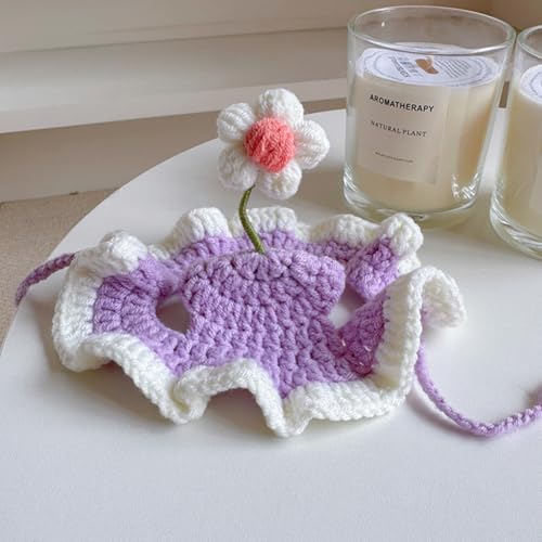 Gestrickte Haustiermütze mit Ohrlöchern und Blume, handgefertigtes Häkelkostüm, Beanie für Katzen, kleine Hunde, niedlich, verstellbare Kopfbedeckung für Geburtstagsparty, Urlaub, Cosplay von UzeEnde