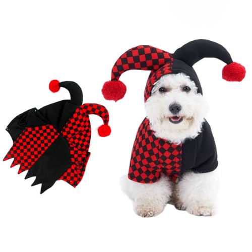Halloween-Haustierkostüm, lustiger Clown, Weihnachten, Cosplay, Umhang, Kapuzenpullover, Joker, Karneval, Party, Verkleidung, Kleidung, Schwarz und Rot, für kleine und mittelgroße Hunde und Katzen von UzeEnde