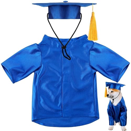 Hunde-Abschlusskappe und -kleid mit Quaste, Haustier-Abschlusskostüm, verstellbares Welpen-Outfit, akademischer Hut, formelle Kleider für kleine Hunde, Katzen, Zeremonie, Party, Fotoshooting (Blau, L) von UzeEnde
