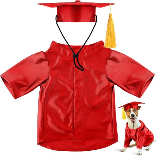Hunde-Abschlusskappe und -kleid mit Quaste, Haustier-Abschlusskostüm, verstellbares Welpen-Outfit, akademischer Hut, formelle Kleider für kleine Hunde, Katzen, Zeremonie, Party, Fotoshooting (Rot, M) von UzeEnde