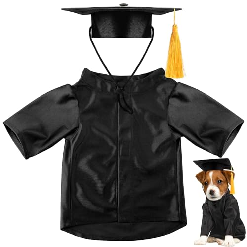 Hunde-Abschlusskappe und -kleid mit Quaste, Haustier-Abschlusskostüm, verstellbares Welpen-Outfit, akademischer Hut, formelle Kleider für kleine Hunde, Katzen, Zeremonie, Party, Fotoshooting (Schwarz von UzeEnde