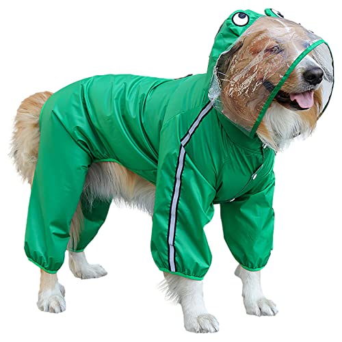 Hunde-Regenmantel mit Kapuze, wasserdicht, leicht, reflektierend, Welpenjacke mit Ring für die Leine für kleine, mittelgroße und große Hunde, Outdoor, Spaziergänge, Wandern, Reisen (Grün, Größe XXL) von UzeEnde