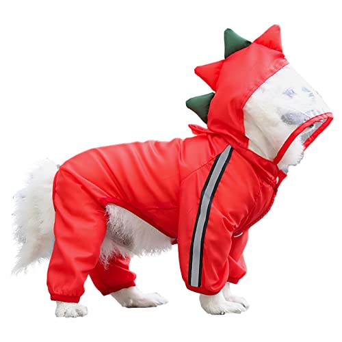 Hunde-Regenmantel mit Kapuze, wasserdicht, leicht, reflektierend, Welpenjacke mit Ring für die Leine für kleine, mittelgroße und große Hunde, Outdoor, Spaziergänge, Wandern, Reisen (Rot, L) von UzeEnde