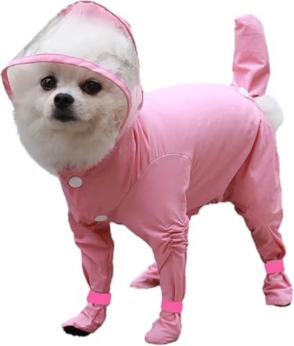 Hunde-Regenmantel mit Kapuze, wasserdicht, vollständige Abdeckung, vierbeiniger Regenanzug mit Schuhen, schnell trocknend, Outdoor-Regenjacke für kleine, mittelgroße und große Hunde, Spaziergänge von UzeEnde