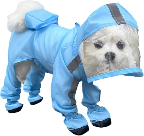 Hunde-Regenmantel mit Kapuze, wasserdicht, vollständige Abdeckung, vierbeiniger Regenanzug mit Schuhen, schnell trocknend, für kleine, mittelgroße und große Hunde, Spaziergänge, Wandern, Reisen (Blau von UzeEnde