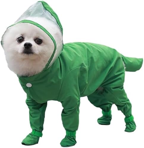 Hunde-Regenmantel mit Kapuze, wasserdicht, vollständige Abdeckung, vierbeiniger Regenanzug mit Schuhen, schnell trocknend, für kleine, mittelgroße und große Hunde, Spaziergänge, Wandern, Reisen (Grün von UzeEnde