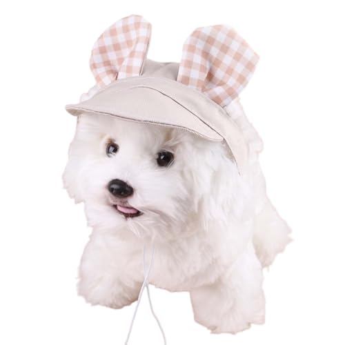 Hunde-Sonnenhut für kleine Hunde – verstellbare Sommerkappe für Haustiere, Baseballkappe mit Ohrlöchern, Kinnriemen, leichtes Visier für Spaziergänge im Freien, Reisen, Strand (Khaki, Größe L (7–10 kg von UzeEnde