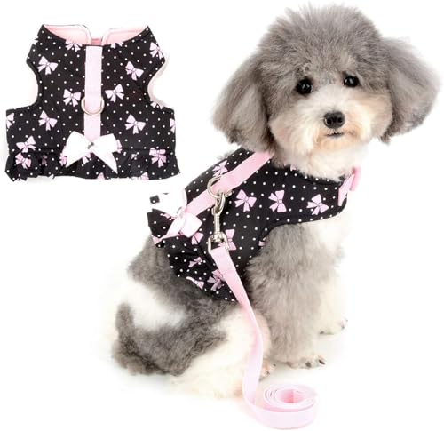 Hundegeschirr, Weste mit Leine, süß, verstellbar, weich gepolstert, Haustier-Outfit für kleine Hunde, ausbruchsicher, Wanderjacke für Welpen, Outdoor, tägliches Spazierengehen, Training, Reisen (Bögen von UzeEnde