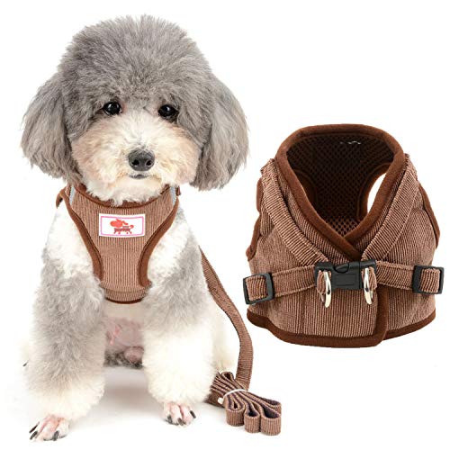 Hundegeschirr gegen Ziehen, mit Leine, weiches Cord, gepolstert, Haustier-Outfit für kleine Hunde, ausbruchsicher, Wanderjacke für Welpen, Outdoor, tägliches Spazierengehen, Training, Reisen (Braun Hundegeschirr gegen Ziehen, mit Leine, weiches Cord, gepolstert, Haustier-Outfit für kleine Hunde, ausbruchsicher, Wanderjacke für Welpen, Outdoor, tägliches Spazierengehen, Training, Reisen (Braun von UzeEnde