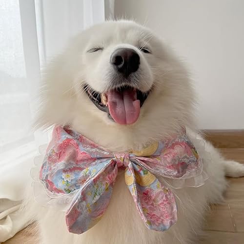 Hundehalstuch mit Schleife, süßes Blumenmuster, für kleine, mittelgroße und große Hunde, weiche Spitze, dekoratives Hals-Accessoire, bequem für Party, Hochzeit, Urlaub, Alltag (Nr. 1, XL) von UzeEnde
