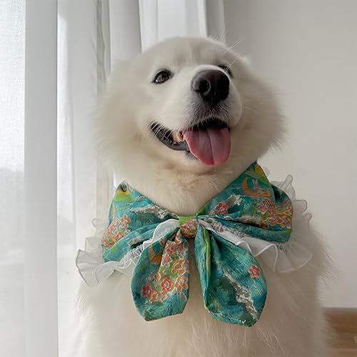 Hundehalstuch mit Schleife, süßes Blumenmuster, für kleine, mittelgroße und große Hunde, weiche Spitze, dekoratives Hals-Accessoire, bequem für Party, Hochzeit, Urlaub, Alltag (Nr. 2, S) von UzeEnde