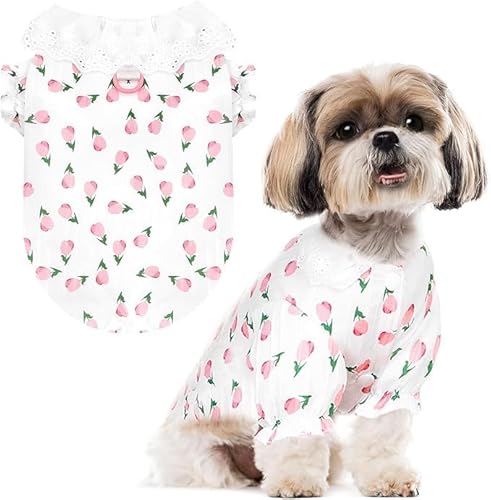 Hundehemd mit Blumenmuster für kleine Hunde, Frühling und Sommer, leichtes Hemd mit Tulpenmuster, weiche Baumwolle, atmungsaktiv, Outfit mit Geschirr, D-Ring für Welpen, Katzen, den täglichen Gebrauch Hundehemd mit Blumenmuster für kleine Hunde, Frühling und Sommer, leichtes Hemd mit Tulpenmuster, weiche Baumwolle, atmungsaktiv, Outfit mit Geschirr, D-Ring für Welpen, Katzen, den täglichen Gebrauch von UzeEnde