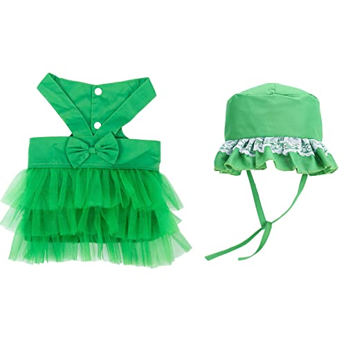 Hundekleid aus Tüll mit Hut-Set – Welpen-Prinzessinnen-Weste, Rock, Outfit mit Spitzenbesatz, Sonnenhut, niedliches Katzenkostüm für kleine Hunde, Geburtstag, Hochzeit, Party, Urlaub (grün, klein) von UzeEnde