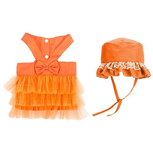 Hundekleid aus Tüll mit Hut – Welpen-Prinzessinnen-Weste, Rock, Outfit mit Spitzenbesatz, Sonnenhut, niedliches Katzenkostüm für kleine Hunde, Geburtstag, Hochzeit, Party, Urlaub (Orange, L) von UzeEnde