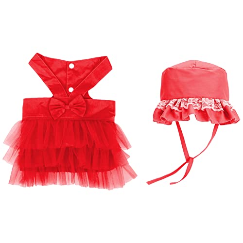 Hundekleid aus Tüll mit Hut – Welpen-Prinzessinnen-Weste, Rock, Outfit mit Spitzenbesatz, Sonnenhut, niedliches Katzenkostüm für kleine Hunde, Geburtstag, Hochzeit, Party, Urlaub (Rot, L) von UzeEnde