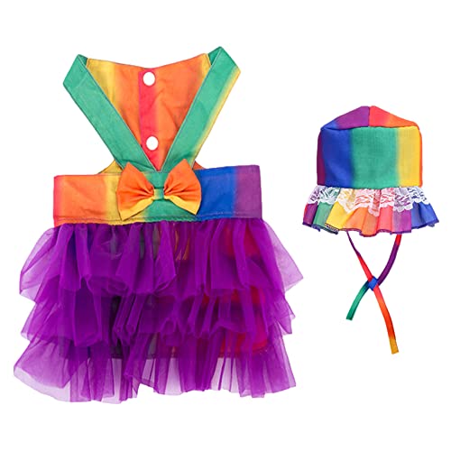 Hundekleid aus Tüll mit Hut – Welpen-Prinzessinnen-Weste, Rock, Outfit mit Spitzenbesatz, Sonnenhut, niedliches Katzenkostüm für kleine Hunde, Geburtstag, Hochzeit, Party, Urlaub (bunt, klein) von UzeEnde