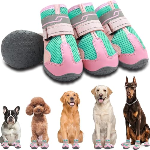 Hundeschuhe für große, kleine, mittelgroße Hunde – atmungsaktive Netz-Haustierstiefel mit rutschfester Gummisohle, reflektierendem Riemen, Outdoor-Hundeturnschuhe für Spaziergänge, Wandern, Camping von UzeEnde
