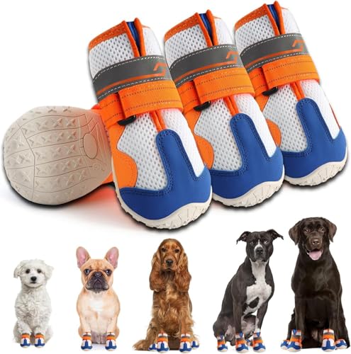 Hundeschuhe für große, kleine, mittelgroße Hunde – atmungsaktive Netz-Haustierstiefel mit rutschfester Gummisohle, reflektierendem Riemen, Outdoor-Hundeturnschuhe für Spaziergänge, Wandern, Camping von UzeEnde
