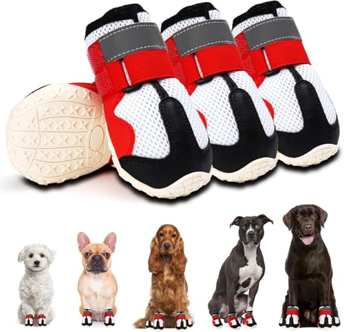 Hundeschuhe für große, kleine, mittelgroße Hunde – atmungsaktive Netz-Haustierstiefel mit rutschfester Gummisohle, reflektierendem Riemen, Outdoor-Hundeturnschuhe für Spaziergänge, Wandern, Camping von UzeEnde
