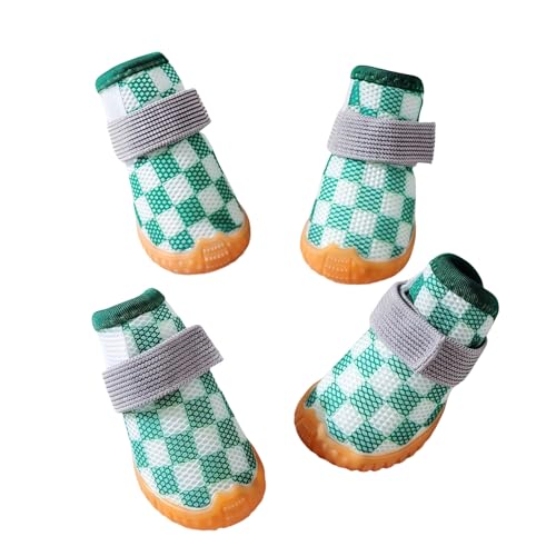 Hundestiefel für heißen Gehweg – atmungsaktive, doppellagige Netzschuhe mit rutschfester TPR-Sohle, verstellbarer Riemen, Camouflage, kariert, Haustierpfotenschutz für Spaziergänge im Freien, Wandern von UzeEnde