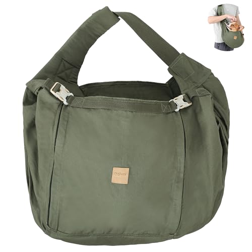 Hundetragetasche, Vintage-Crossbody-Tragetasche mit Sicherheitsleine, verstellbarer, dick gepolsterter Schultergurt, Vorder-Brustrucksack, freihändige Tasche für 11,3–18,1 kg Hunde (grün) von UzeEnde