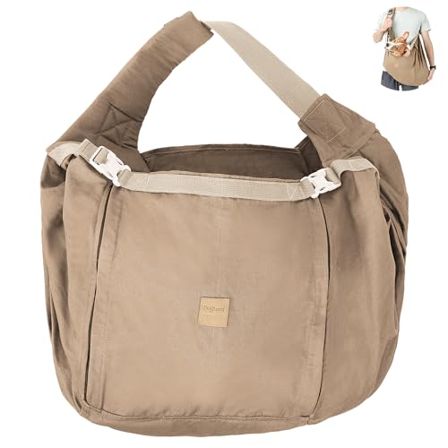 Hundetragetasche, Vintage-Crossbody-Tragetasche mit Sicherheitsleine, verstellbarer, dicker gepolsterter Schultergurt, Brust-Rucksack, handfreie Tasche für 11,3–18 kg Hunde (Khaki) von UzeEnde