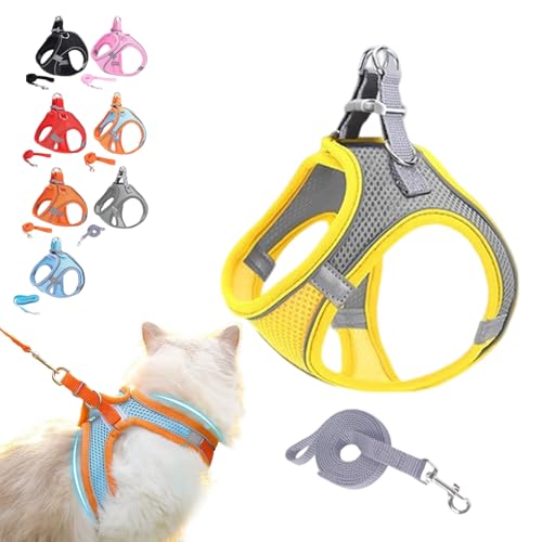 Katzengeschirr und 1,5 m Leine für den Außenbereich, verstellbare, weiche Netzweste mit reflektierenden Streifen, kein Ziehen, Haustierjacke für Spaziergänge, Training, Laufen, kleine mittelgroße von UzeEnde