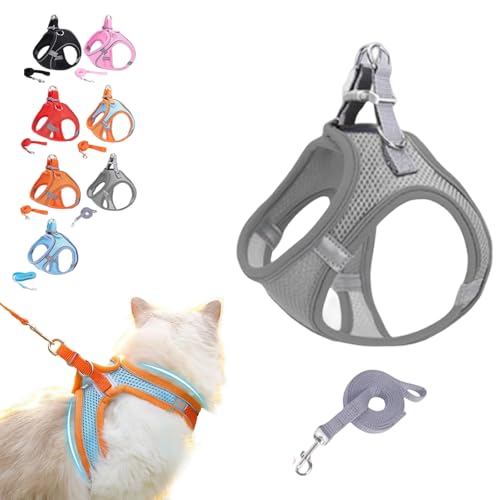 Katzengeschirr und 1,5 m Leine für den Außenbereich, verstellbare, weiche Netzweste mit reflektierenden Streifen, kein Ziehen, Haustierjacke für Spaziergänge, Training, Laufen, kleine und mittelgroße von UzeEnde