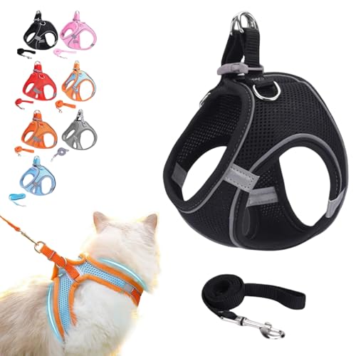 Katzengeschirr und 1,5 m Leine für den Außenbereich, verstellbare, weiche Netzweste mit reflektierenden Streifen, kein Ziehen, Haustierjacke für Spaziergänge, Training, Laufen, kleine und mittelgroße von UzeEnde