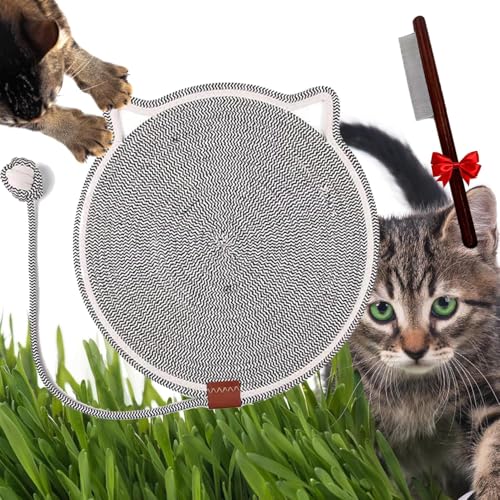 Kratzmatte für Katzen, gewebtes Baumwollseil, Kratzunterlage mit Spielzeugball, waschbar, langlebig, Haustierbett, rutschfest, für Innenkatzen, zum Schlafen, Spielen, schützt Sofa, Couch, Wandteppich von UzeEnde