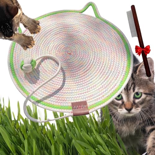 Kratzmatte für Katzen, gewebtes Baumwollseil, Kratzunterlage mit Spielzeugball, waschbar, langlebig, Haustierbett, rutschfest, für Innenkatzen, zum Schlafen und Spielen, schützt Sofa, Couch von UzeEnde