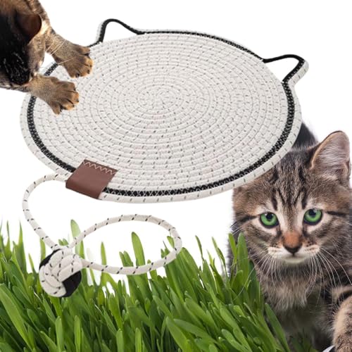 Kratzmatte für Katzen, gewebtes Baumwollseil, mit Spielzeugball, waschbar, langlebig, Haustierbett, rutschfest, für Innenkatzen, zum Schlafen, Spielen, schützt Sofa, Couch, Wandteppich (Weiß, 50,8 cm) Kratzmatte für Katzen, gewebtes Baumwollseil, mit Spielzeugball, waschbar, langlebig, Haustierbett, rutschfest, für Innenkatzen, zum Schlafen, Spielen, schützt Sofa, Couch, Wandteppich (Weiß, 50,8 cm) von UzeEnde
